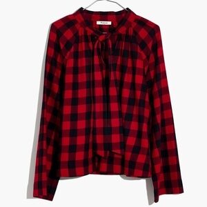 Madewell Tie-Neck Popover Shirt‎ in Red Buffalo Check